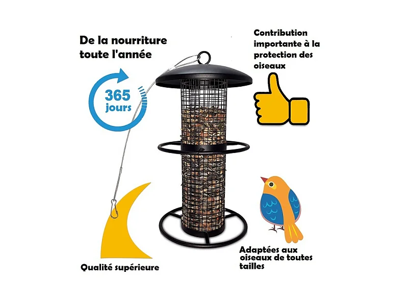 Mangeoire oiseaux extérieur à suspendre pour oiseaux sauvages pour jardin balcon Distributeur de nourriture «34716 Nourri-Silo»