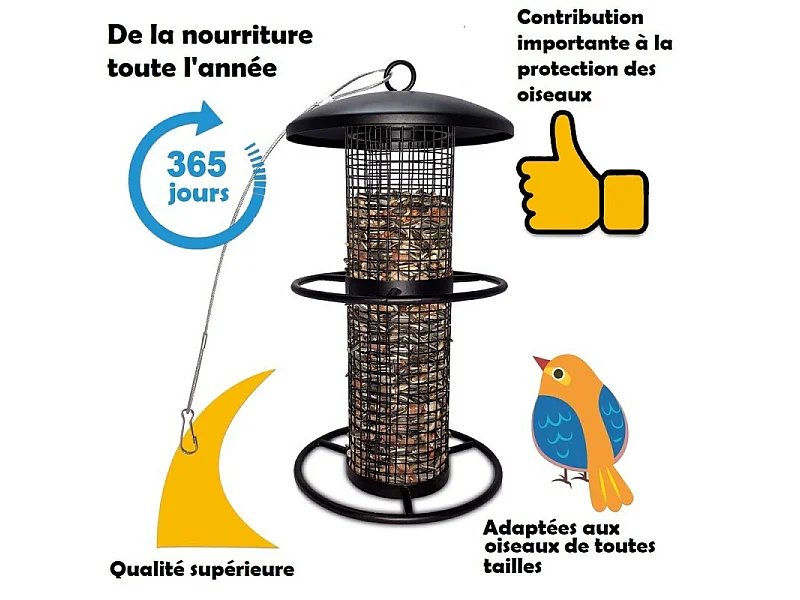 Mangeoire oiseaux extérieur à suspendre pour oiseaux sauvages pour jardin balcon Distributeur de nourriture «34716 Nourri-Silo»
