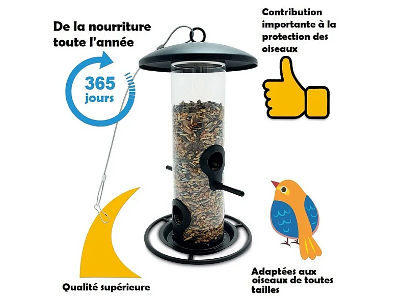 Mangeoire oiseaux extérieur à suspendre pour oiseaux sauvages pour jardin balcon Distributeur de nourriture«34717 Nourri-Silo»