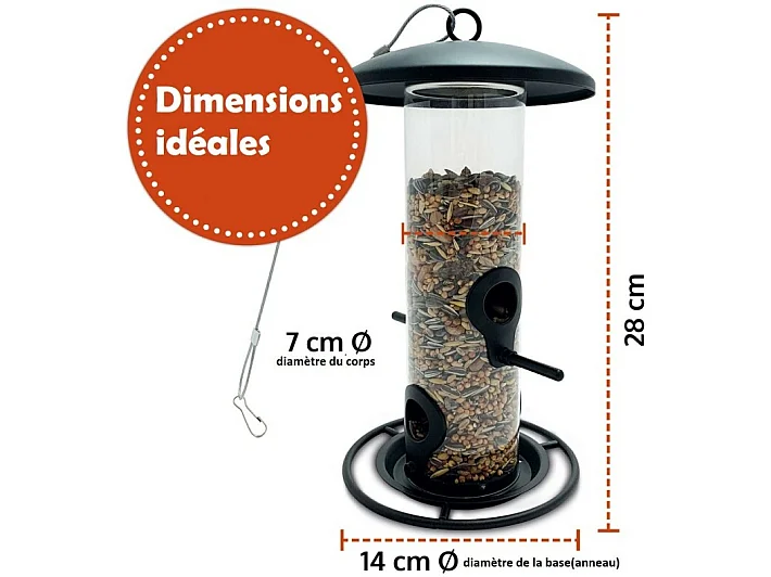 Mangeoire oiseaux extérieur à suspendre pour oiseaux sauvages pour jardin balcon Distributeur de nourriture«34717 Nourri-Silo»