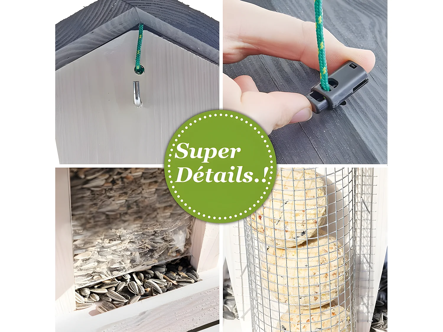 Mangeoire oiseaux extérieur à suspendre pour oiseaux sauvages pour jardin balcon Distributeur de graines«324 Cabane Gris Blanc»