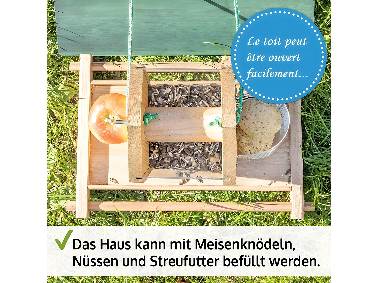 Mangeoire extérieur à suspendre pour oiseaux sauvages pour jardin balcon Distributeur de graines «325 Cabane marron-vert»