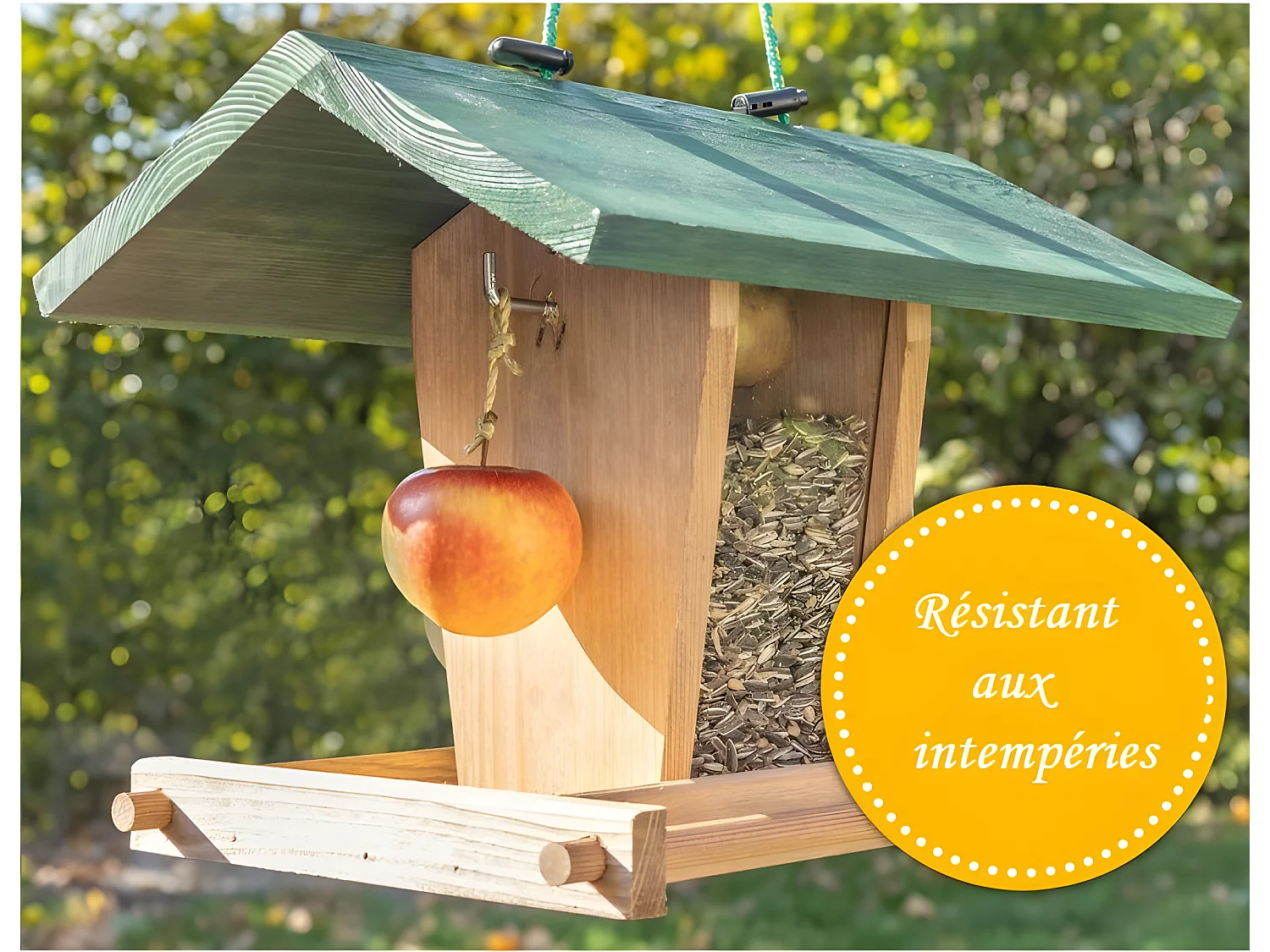 Mangeoire extérieur à suspendre pour oiseaux sauvages pour jardin balcon Distributeur de graines «325 Cabane marron-vert»