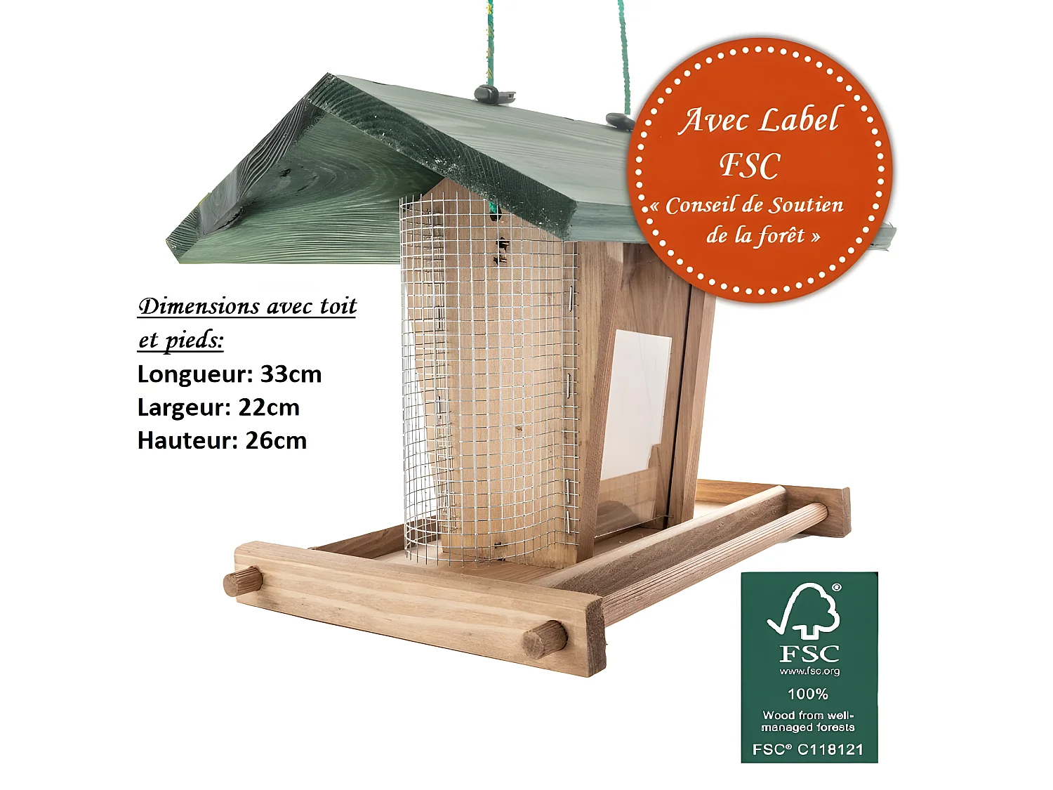 Mangeoire extérieur à suspendre pour oiseaux sauvages pour jardin balcon Distributeur de graines «325 Cabane marron-vert»