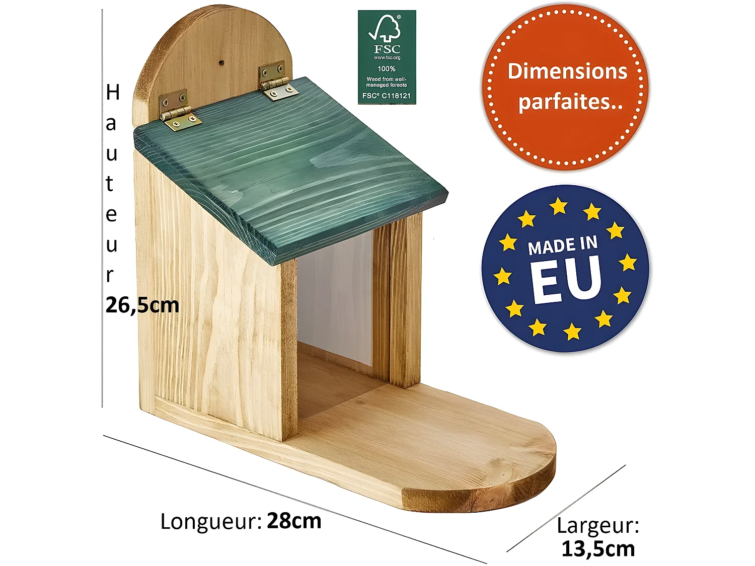 Mangeoire Écureuil Distributeur de nourriture éxtérieur robuste en bois massif et vitre plexiglas de haute qualité"328 Écu"