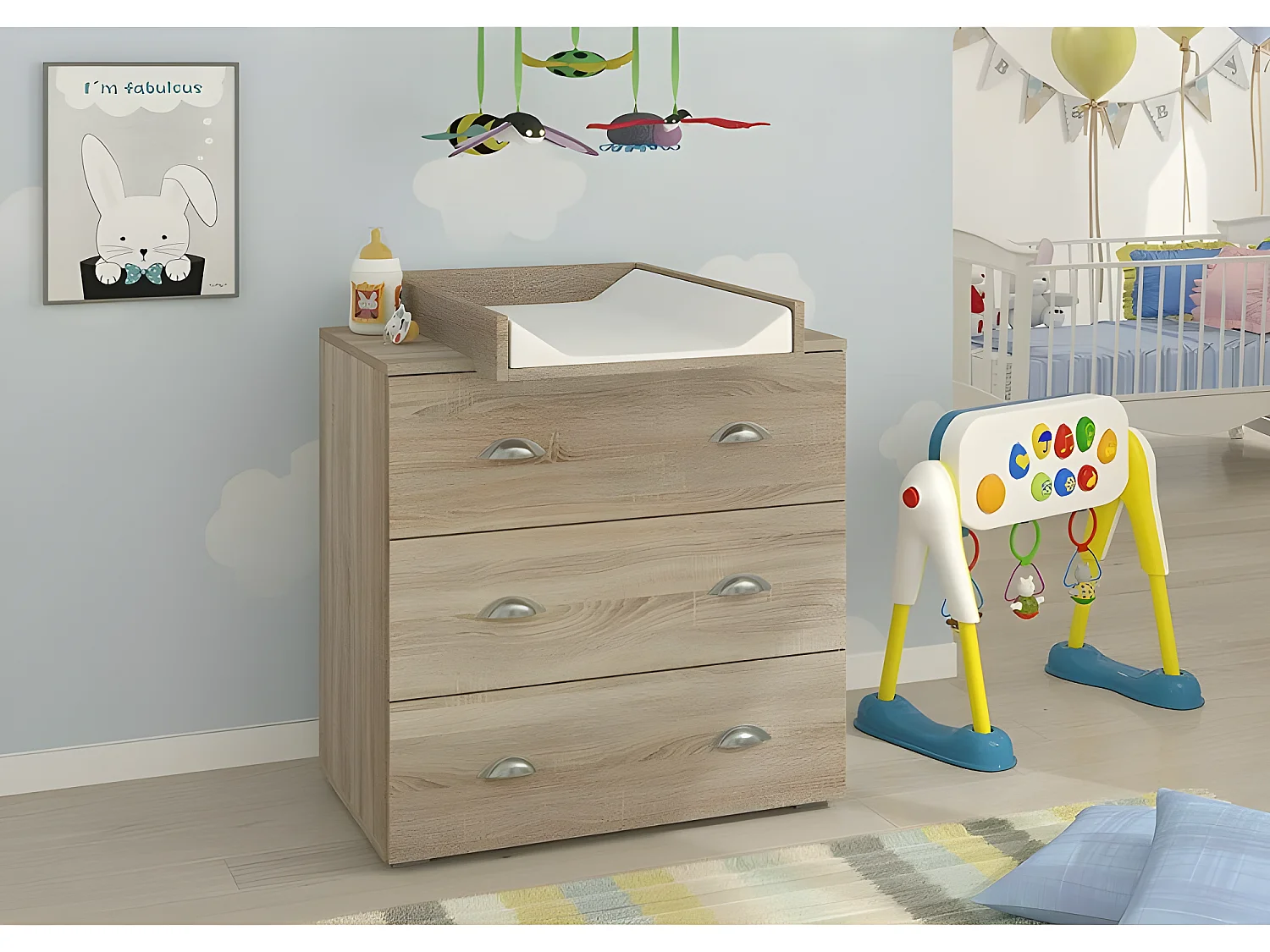 Commode à langer bébé enfant Sonoma Table à langer + Matelas à langer amovible 80x48x90cm- 3 Tiroirs MIA