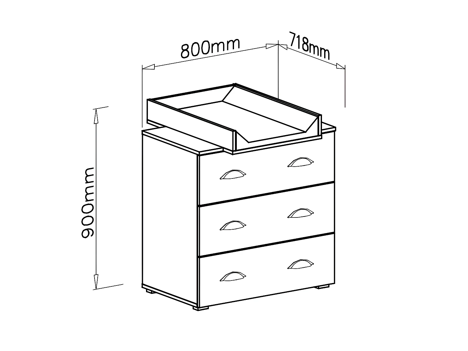 Commode à langer bébé enfant Sonoma Table à langer + Matelas à langer amovible 80x48x90cm- 3 Tiroirs MIA