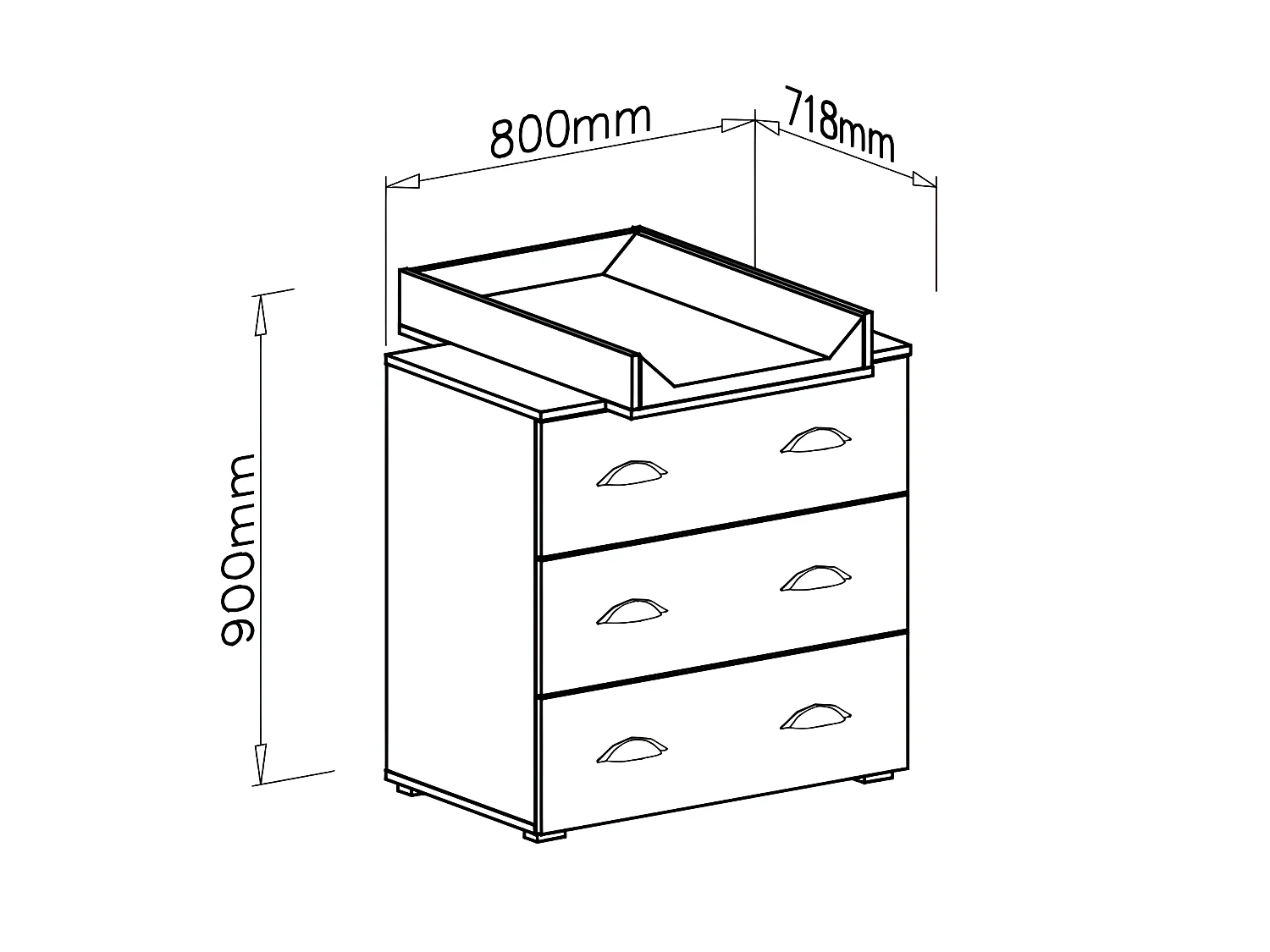 Commode à langer bébé enfant Sonoma Table à langer + Matelas à langer amovible 80x48x90cm- 3 Tiroirs MIA