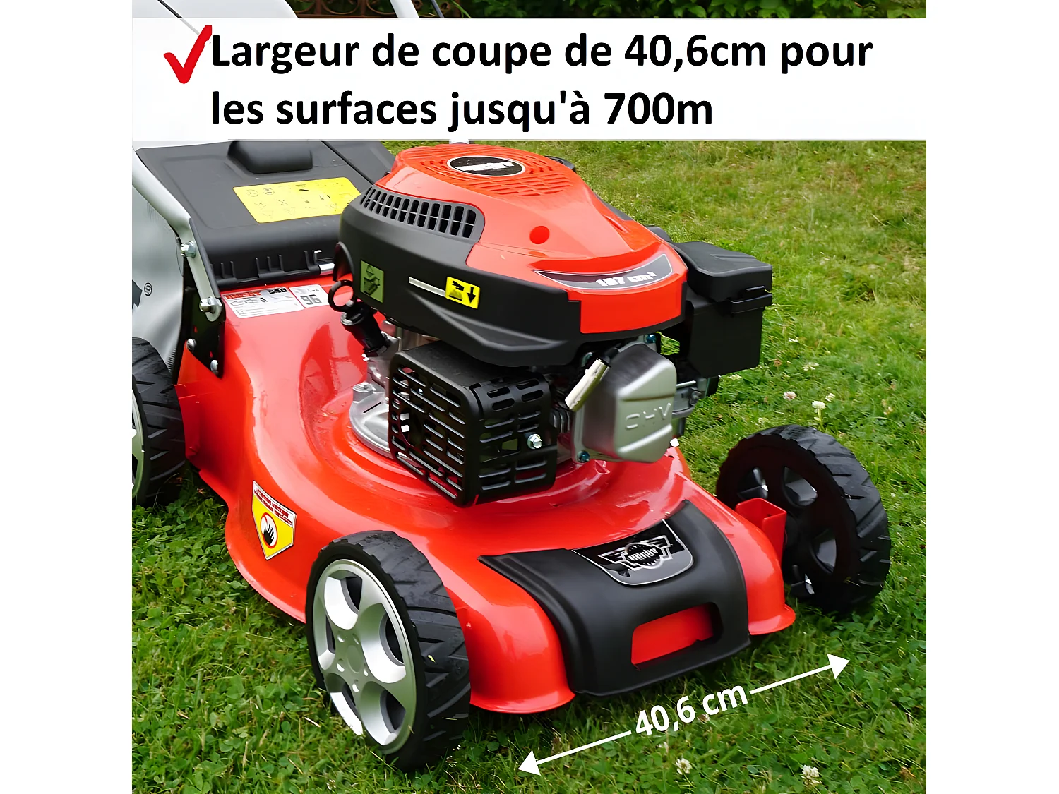 Hecht 540 Tondeuse à gazon essence 4temps largeur de coupe 40,6cm 700m2 bac de 40L