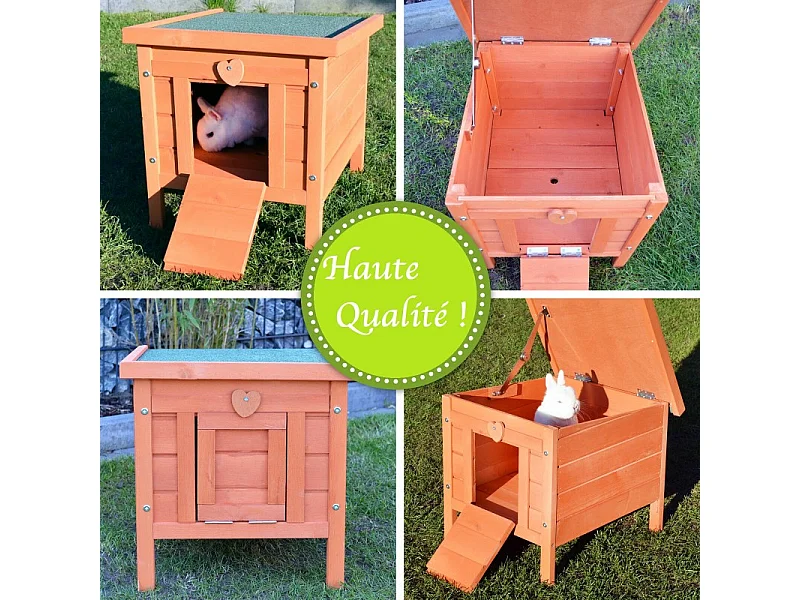 Cage Clapier Enclos lapin Extérieur en Bois Haute Qualité pour lapins 51,5 x 42 x 43 cm « 083 Mini maison »