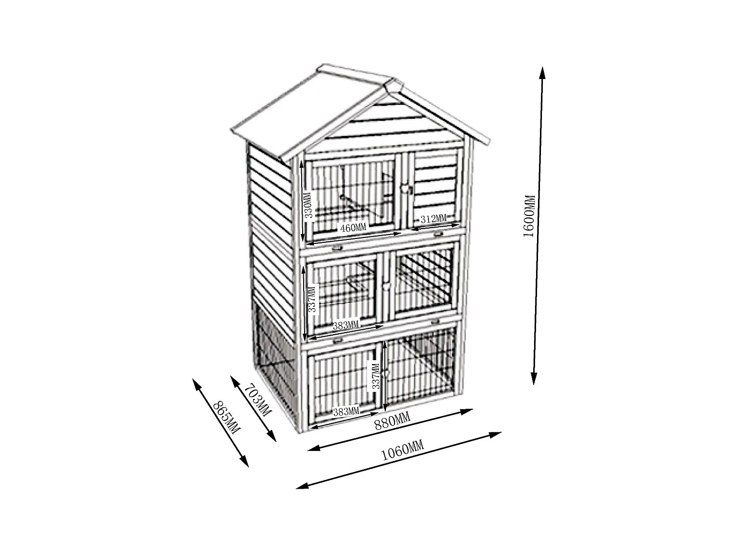 Cage Clapier Enclos pour lapins 106 x 83 x 160 cm-Modele 029 Jumbo