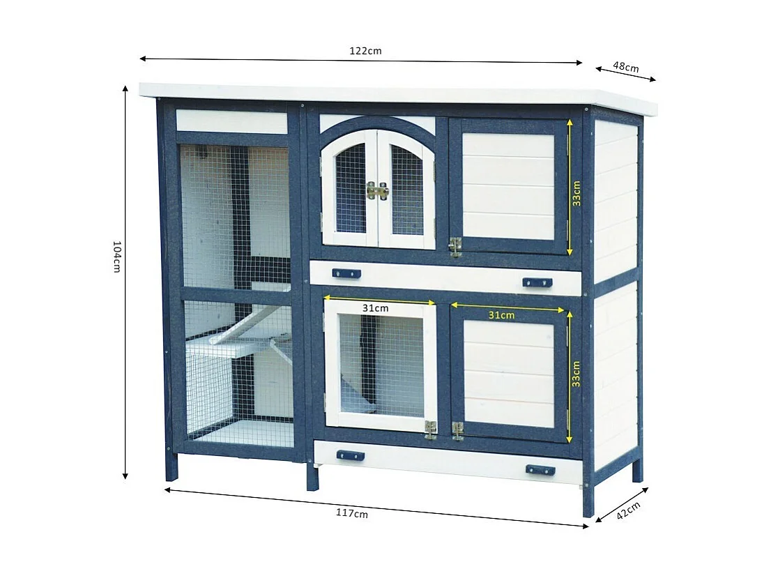 Cage Clapier Extérieur  pour lapins 122x42,5x104 cm Modèle- Miette 081 Gris-blanc