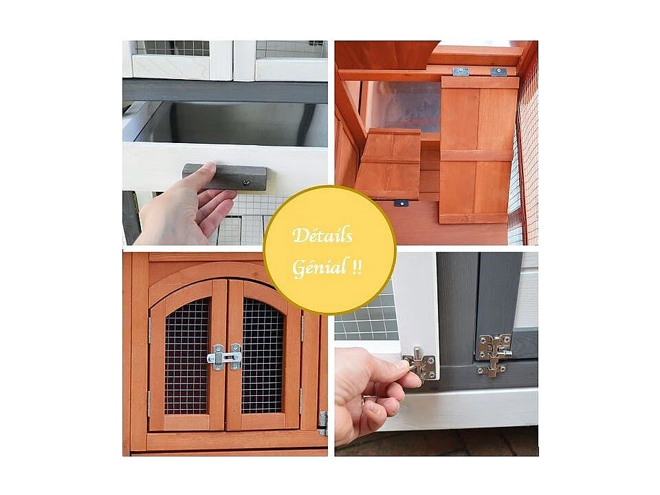 Cage Clapier Extérieur  pour lapins 122x42,5x104 cm Modèle- Miette 081 Gris-blanc