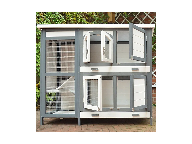 Cage Clapier Extérieur  pour lapins 122x42,5x104 cm Modèle- Miette 081 Gris-blanc