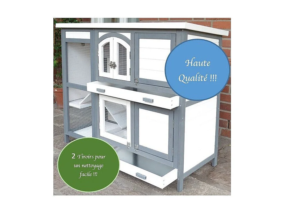 Cage Clapier Extérieur  pour lapins 122x42,5x104 cm Modèle- Miette 081 Gris-blanc