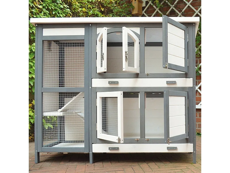 Cage Clapier Extérieur  pour lapins 122x42,5x104 cm Modèle- Miette 081 Gris-blanc