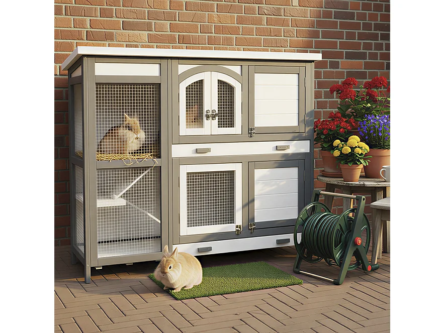 Cage Clapier Extérieur  pour lapins 122x42,5x104 cm Modèle- Miette 081 Gris-blanc