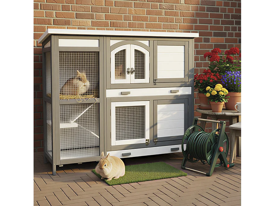 Cage Clapier Extérieur  pour lapins 122x42,5x104 cm Modèle- Miette 081 Gris-blanc