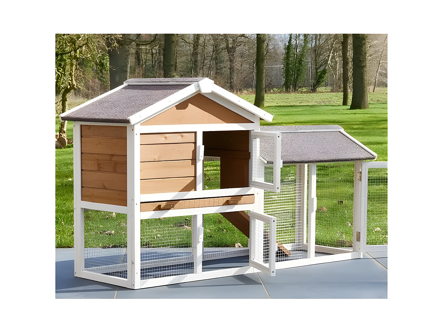 Cage Clapier Enclos lapin Extérieur en bois Haute Qualité pour lapins petits animaux- Modèle : 086 Belle cour 146x50x86cm(LxPxH)