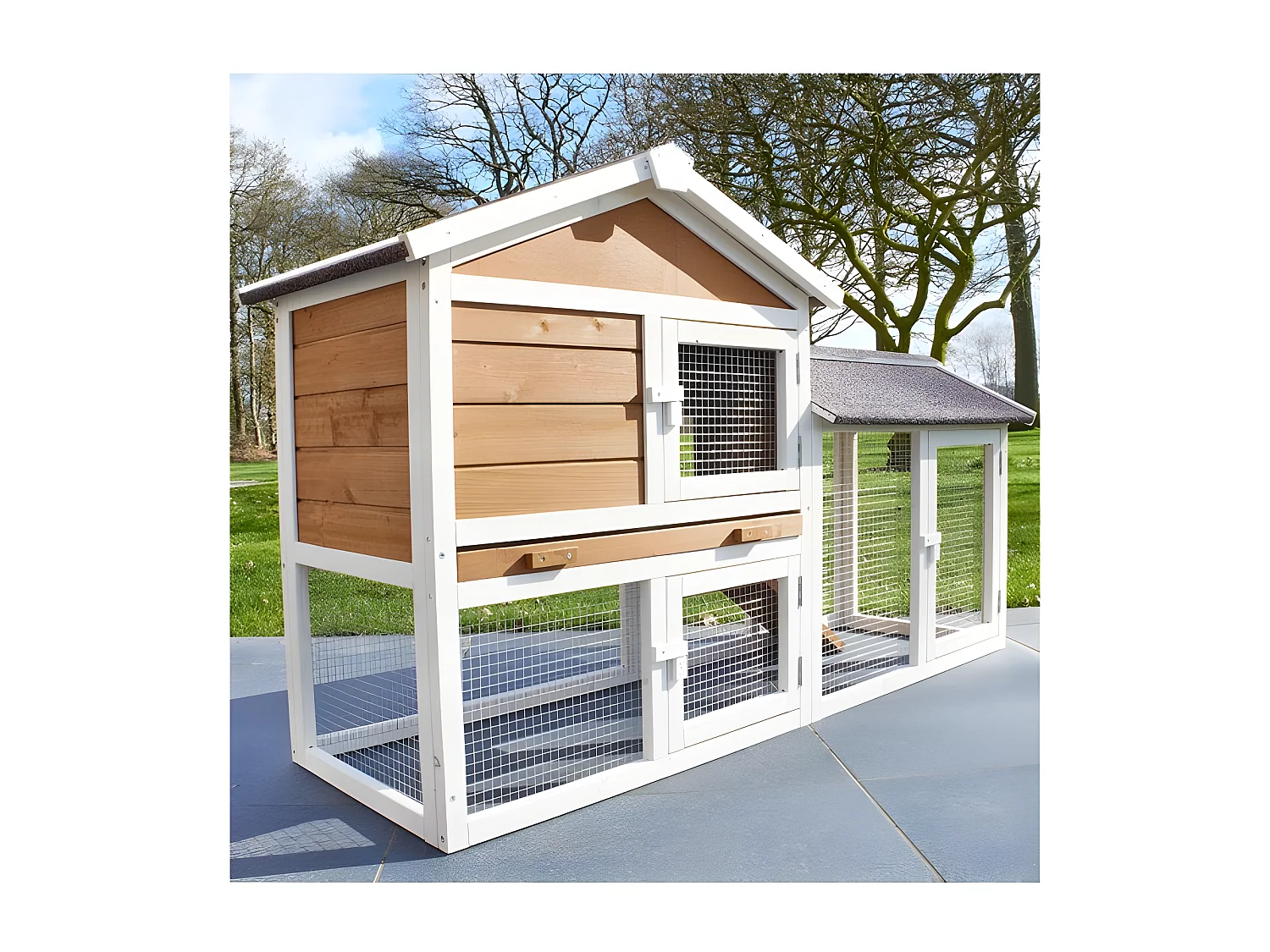 Cage Clapier Enclos lapin Extérieur en bois Haute Qualité pour lapins petits animaux- Modèle : 086 Belle cour 146x50x86cm(LxPxH)