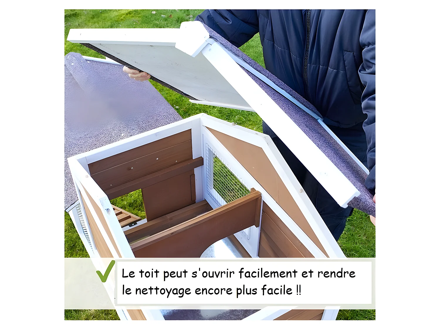 Cage Clapier Enclos lapin Extérieur en bois Haute Qualité pour lapins petits animaux- Modèle : 086 Belle cour 146x50x86cm(LxPxH)