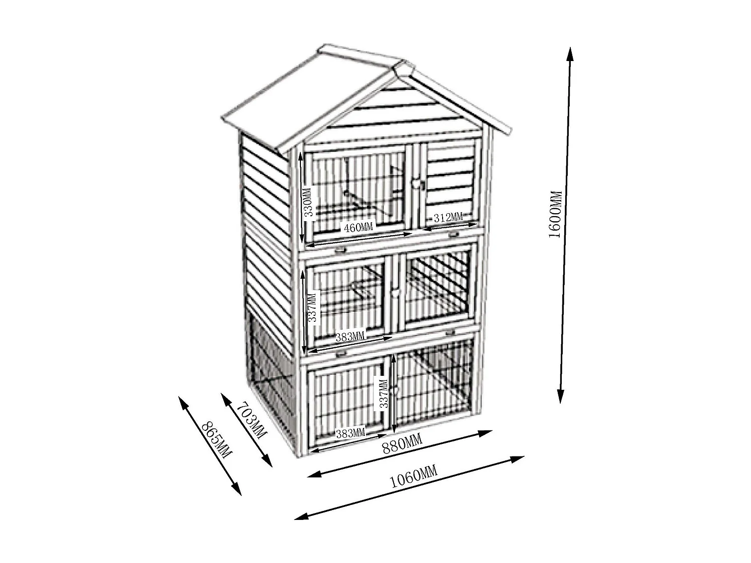 Cage Clapier Enclos pour lapins 106 x 83 x 160 cm-Modele 029 Jumbo