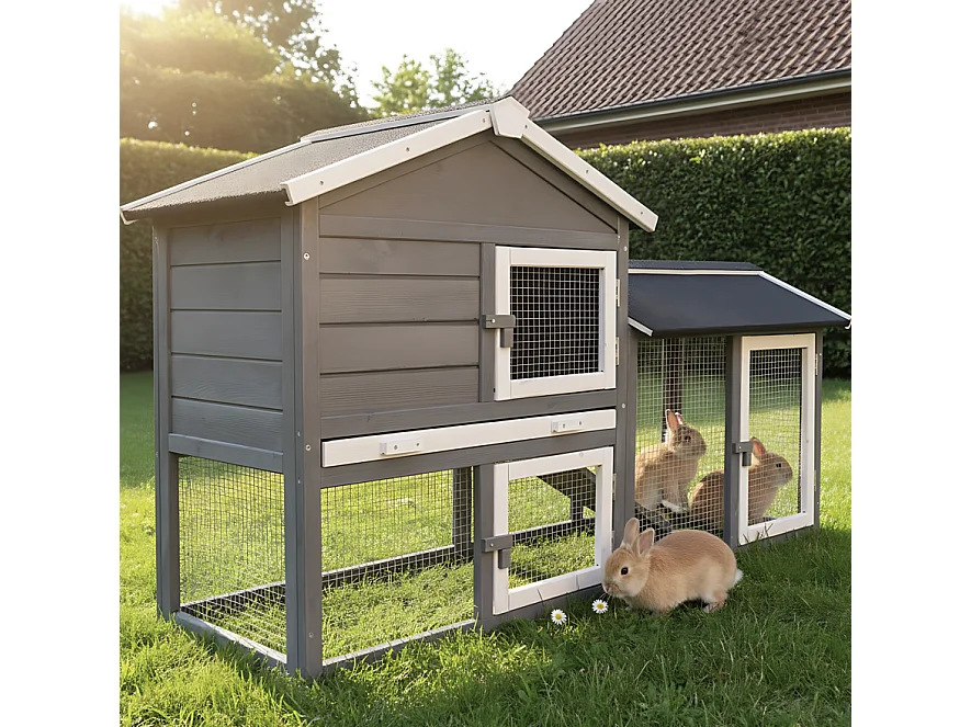 Cage Clapier Enclos lapin Extérieur en pour lapins petits animaux 088 Maison de rêve 146x50x86cm(LxPxH)
