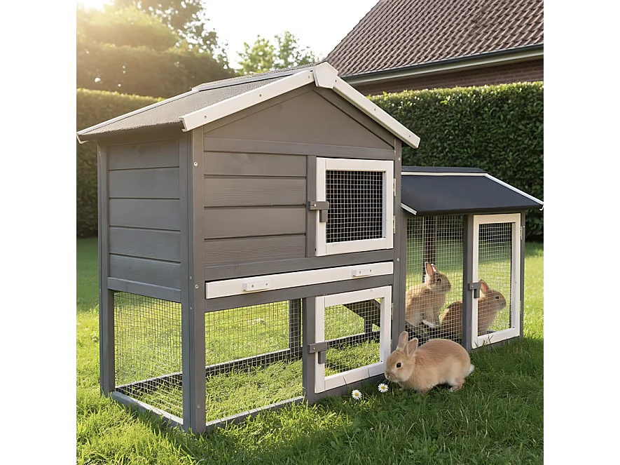 Cage Clapier Enclos lapin Extérieur en pour lapins petits animaux 088 Maison de rêve 146x50x86cm(LxPxH)