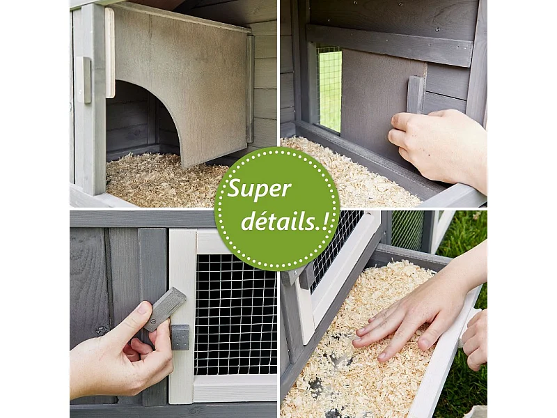 Cage Clapier Enclos lapin Extérieur en bois  Haute Qualité pour lapins petits animaux- Modèle : 085 Don Camillo 69x54x85,5cm