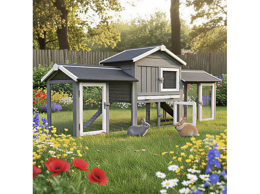 Cage Clapier Enclos lapin Extérieur en bois  Haute Qualité pour lapins petits animaux- Modèle : 085 Don Camillo 69x54x85,5cm