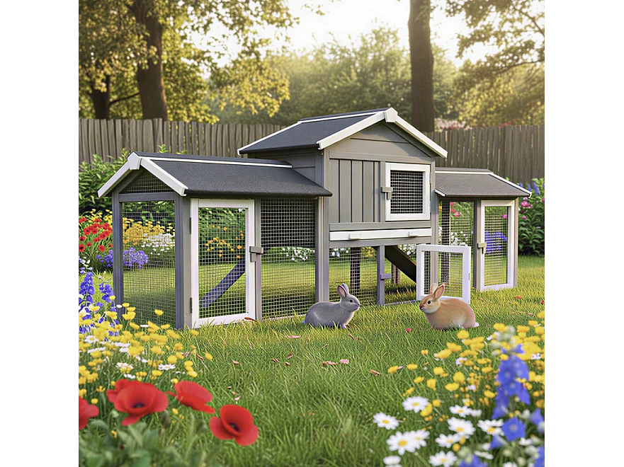 Cage Clapier Enclos lapin Extérieur en bois  Haute Qualité pour lapins petits animaux- Modèle : 085 Don Camillo 69x54x85,5cm