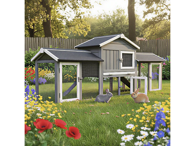 Cage Clapier Enclos lapin Extérieur en bois  Haute Qualité pour lapins petits animaux- Modèle : 085 Don Camillo 69x54x85,5cm