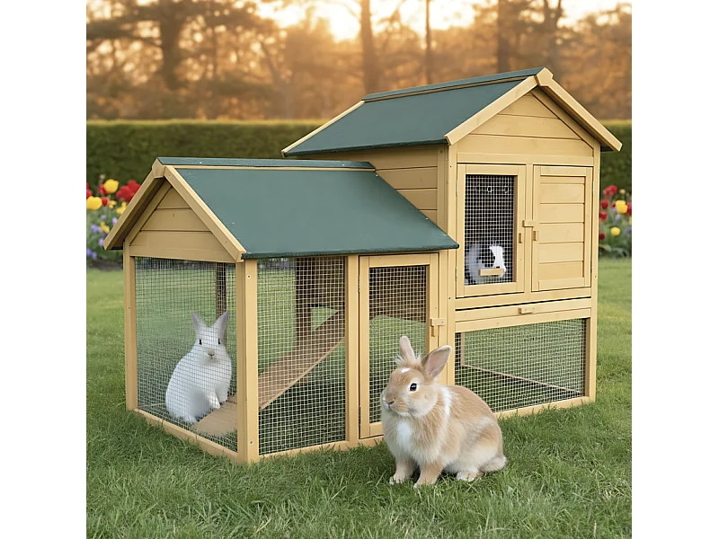Cage Clapier Enclos lapin Extérieur en bois  Haute Qualité pour lapins petits animaux- Modèle : 035 Ranch 152 x 98 x 118 cm