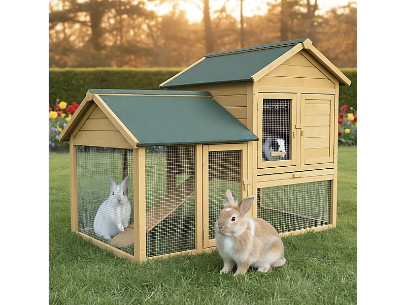 Cage Clapier Enclos lapin Extérieur en bois  Haute Qualité pour lapins petits animaux- Modèle : 035 Ranch 152 x 98 x 118 cm