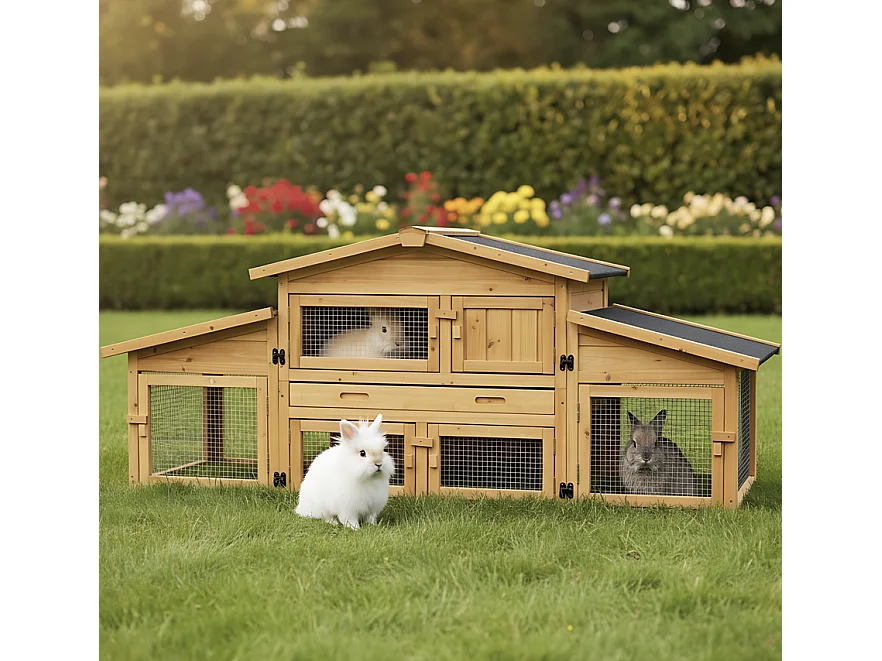 Cage Clapier Enclos lapin Extérieur en bois Haute Qualité pour lapins petits animaux- Modèle : 087 Alpine 180x62x72cm