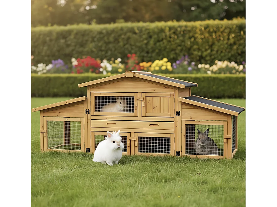 Cage Clapier Enclos lapin Extérieur en bois Haute Qualité pour lapins petits animaux- Modèle : 087 Alpine 180x62x72cm
