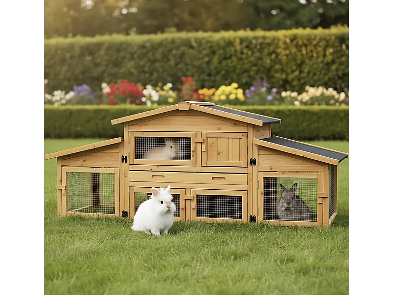 Cage Clapier Enclos lapin Extérieur en bois Haute Qualité pour lapins petits animaux- Modèle : 087 Alpine 180x62x72cm