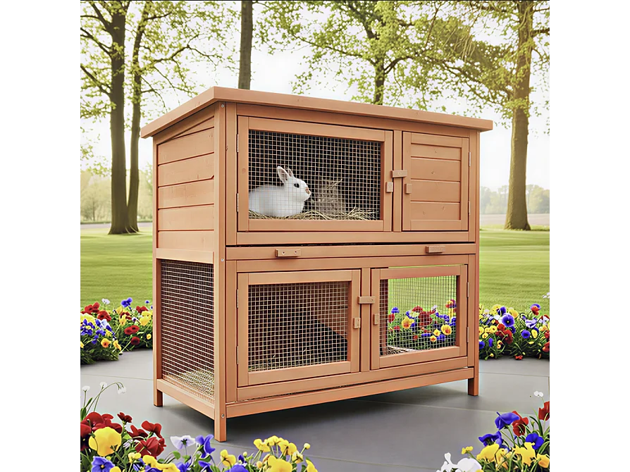 Cage Clapier Enclos lapin Extérieur en bois  Haute Qualité pour lapins petits animaux- Modèle : 022 Mukkel 104 x 55 x 94 cm