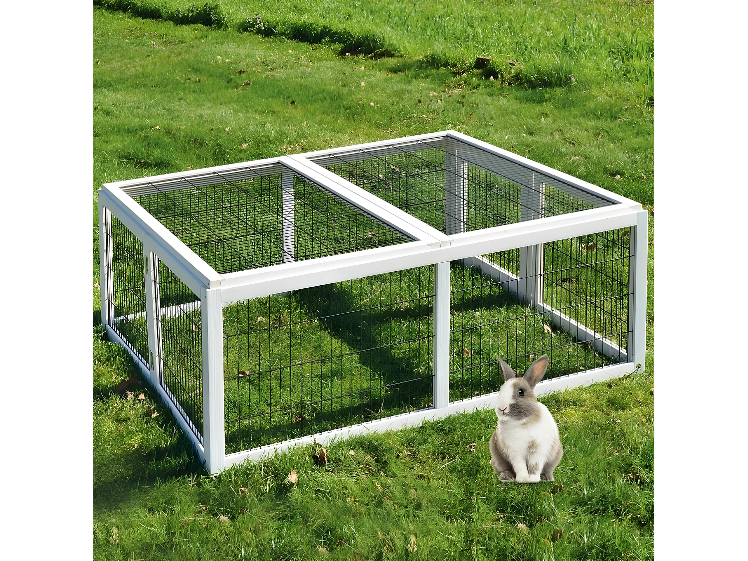 Cage Clapier á lapins Rabbit Run XL extérieur- Cage Mobile -Couleur Blanc 403