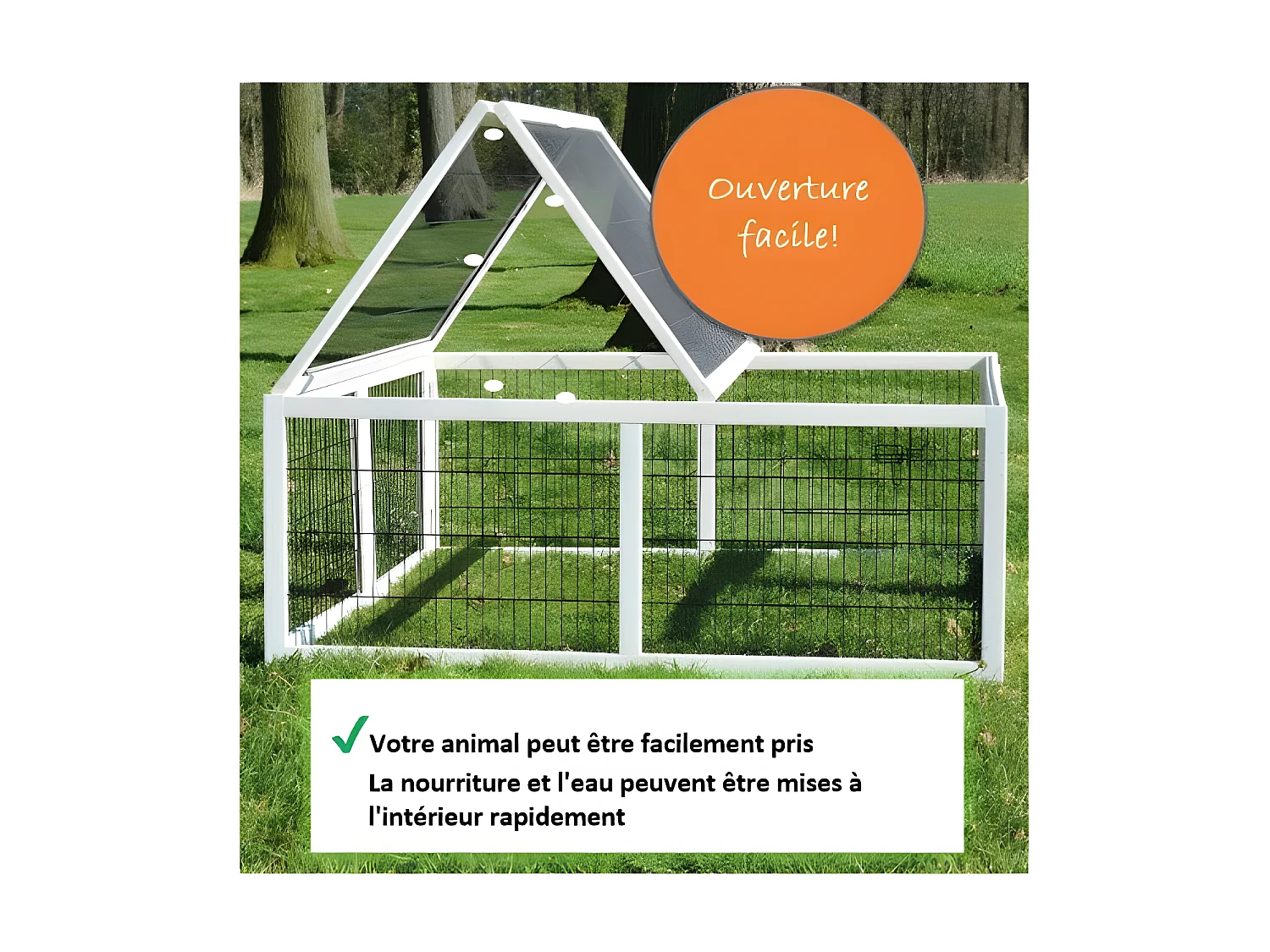 Cage Clapier á lapins Rabbit Run XL extérieur- Cage Mobile -Couleur Blanc 403