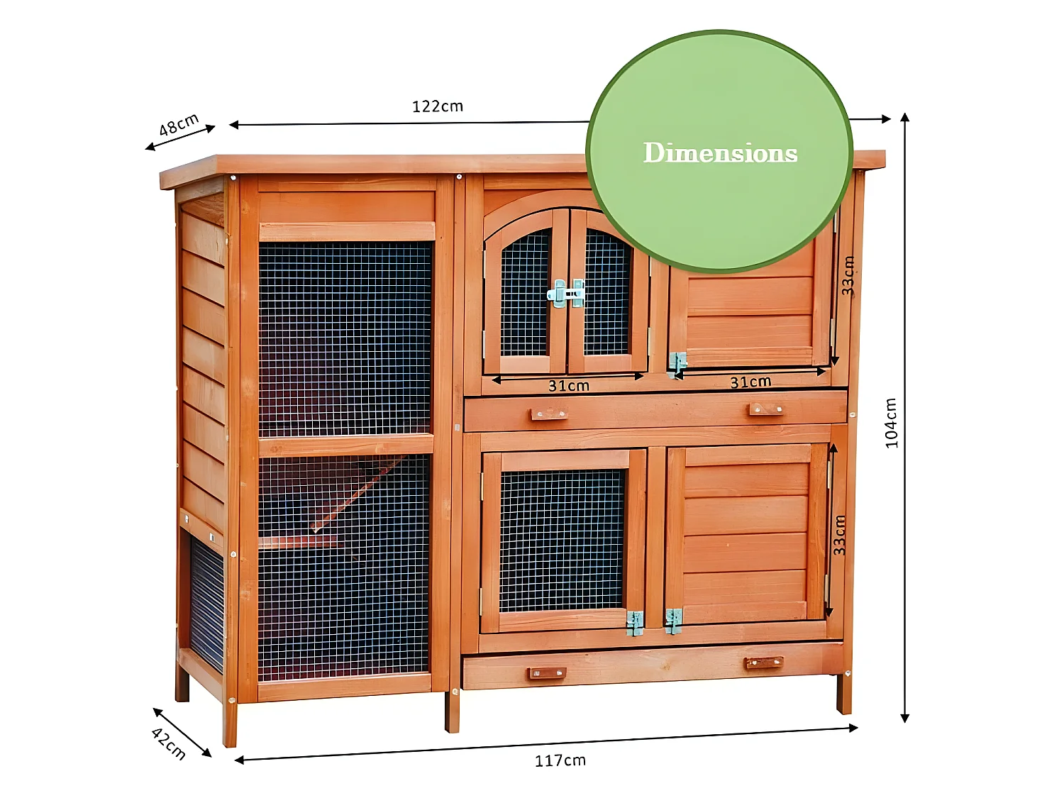 Cage Clapier pour lapins 122x42,5x104 cm Modèle- Miette 082 marron