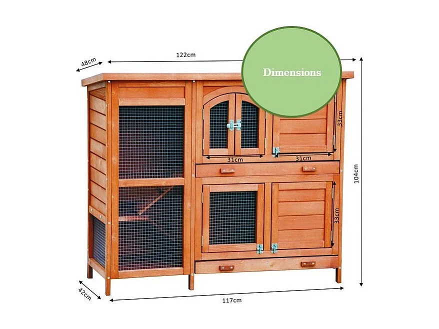 Cage Clapier pour lapins 122x42,5x104 cm Modèle- Miette 082 marron