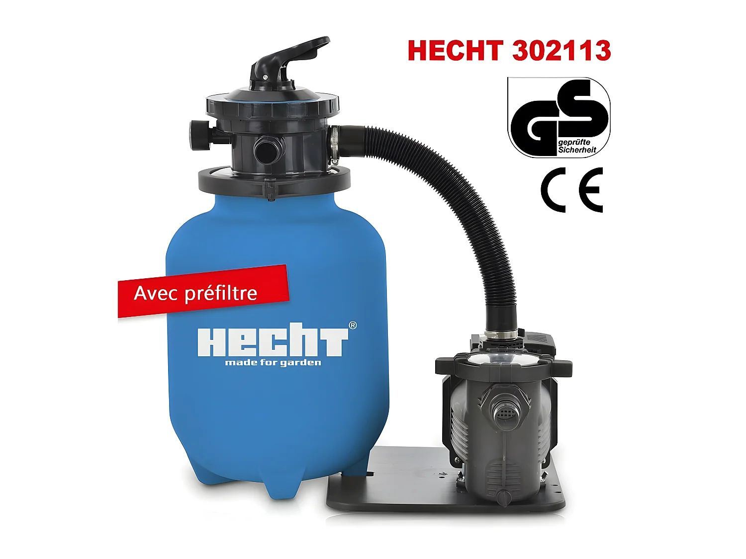 Hecht jardin 302113 Système de filtre à sable(avec pré-filtre) de piscine 7 m3/h 450 W Capacité de sable 20kg