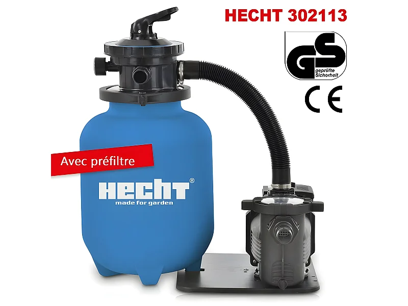 Hecht jardin 302113 Système de filtre à sable(avec pré-filtre) de piscine 7 m3/h 450 W Capacité de sable 20kg