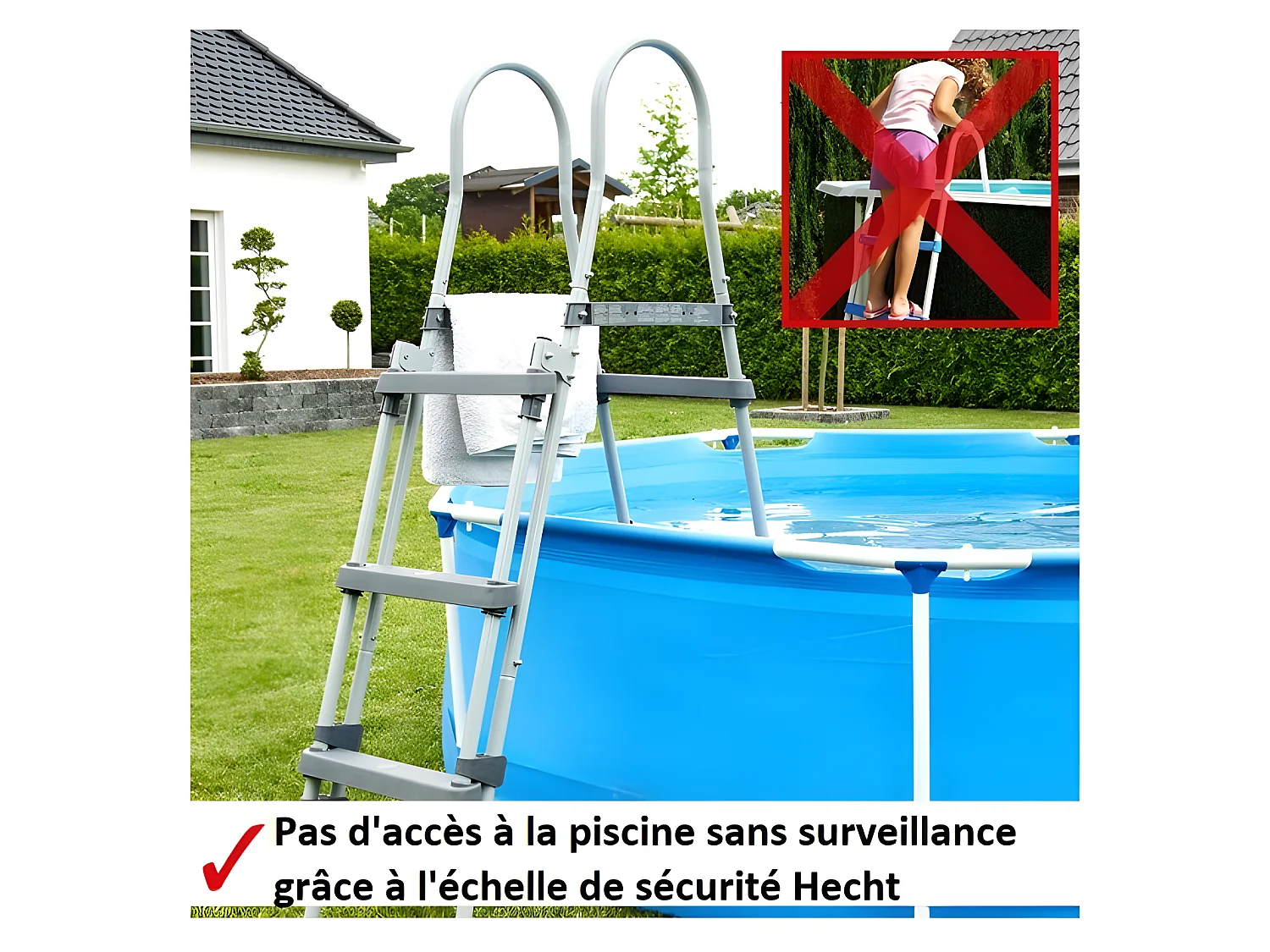 Hecht jardin 00091 Echelle double pour piscine 107 cm -symétrique hors sol accessoire piscine Marches 2x3
