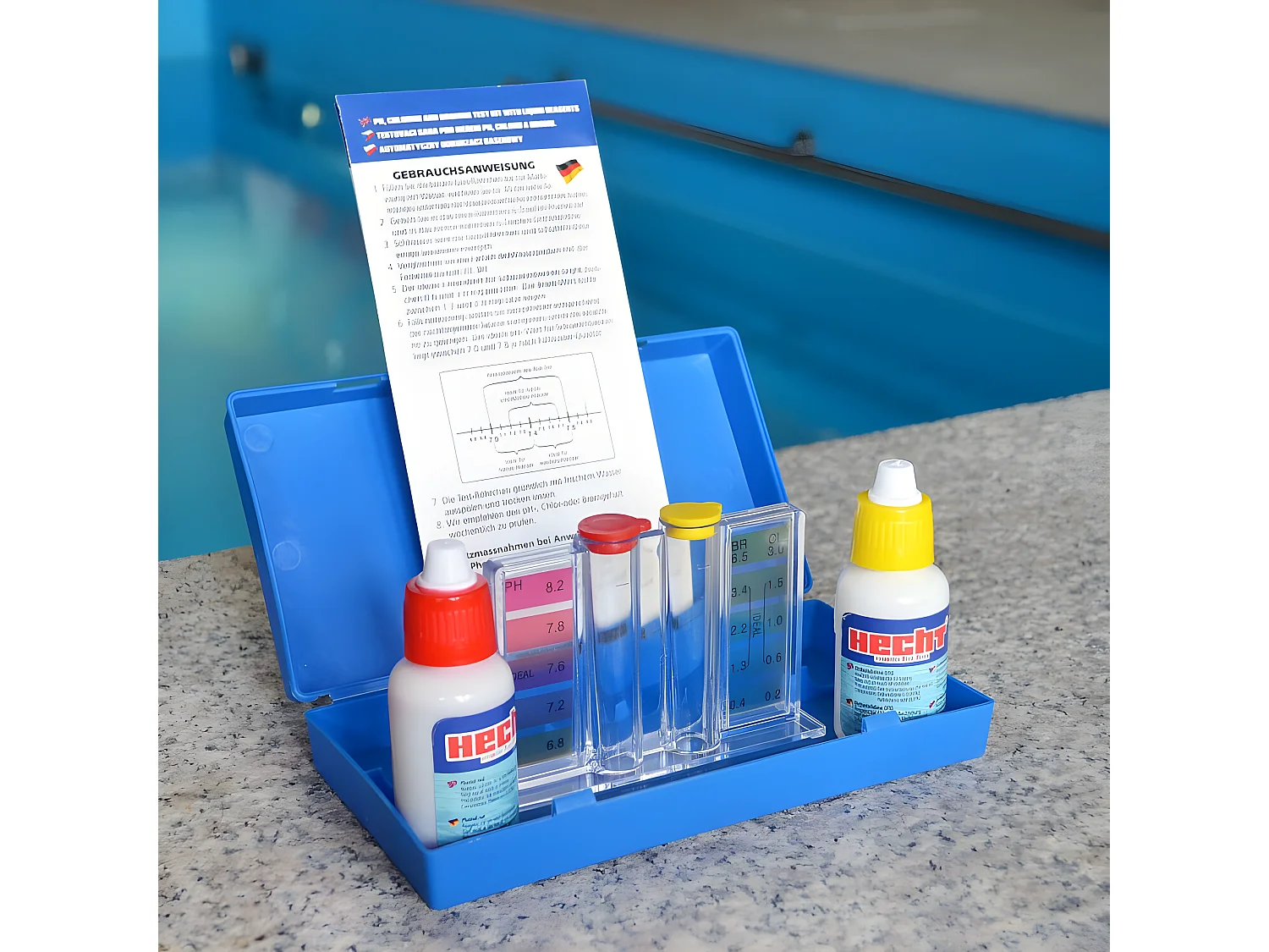 Hecht 060601 Kit de test pour piscine (Chlore/ bandelettes de test pH) env. 50 tests