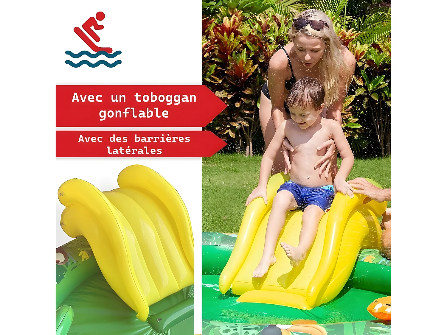 Piscine gonflable pour enfants toboggan de piscine - 182x165x62 cm piscine hors sol design Jungle- Parc aquatique