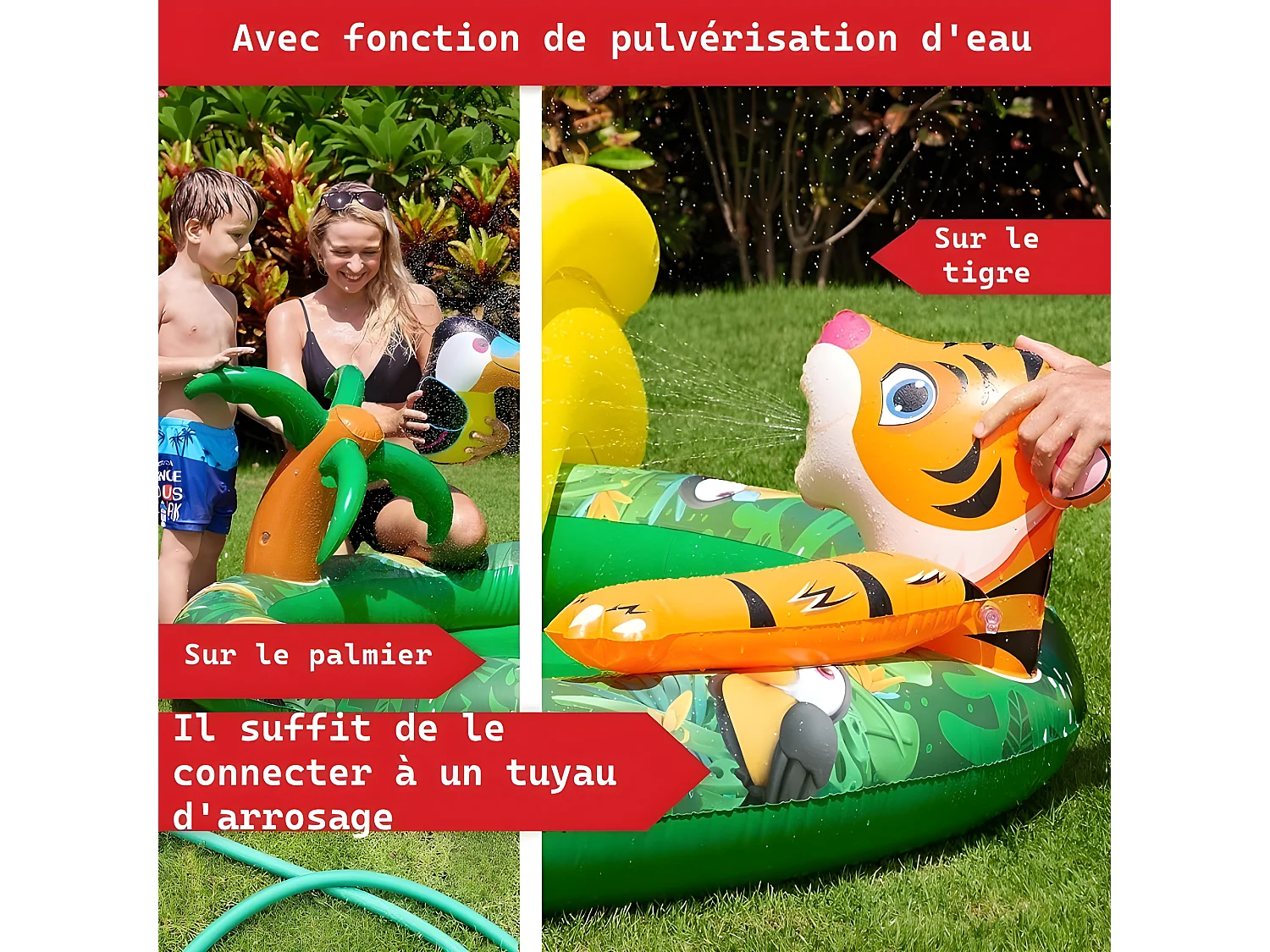 Piscine gonflable pour enfants toboggan de piscine - 182x165x62 cm piscine hors sol design Jungle- Parc aquatique