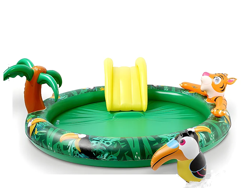 Piscine gonflable pour enfants toboggan de piscine - 182x165x62 cm piscine hors sol design Jungle- Parc aquatique