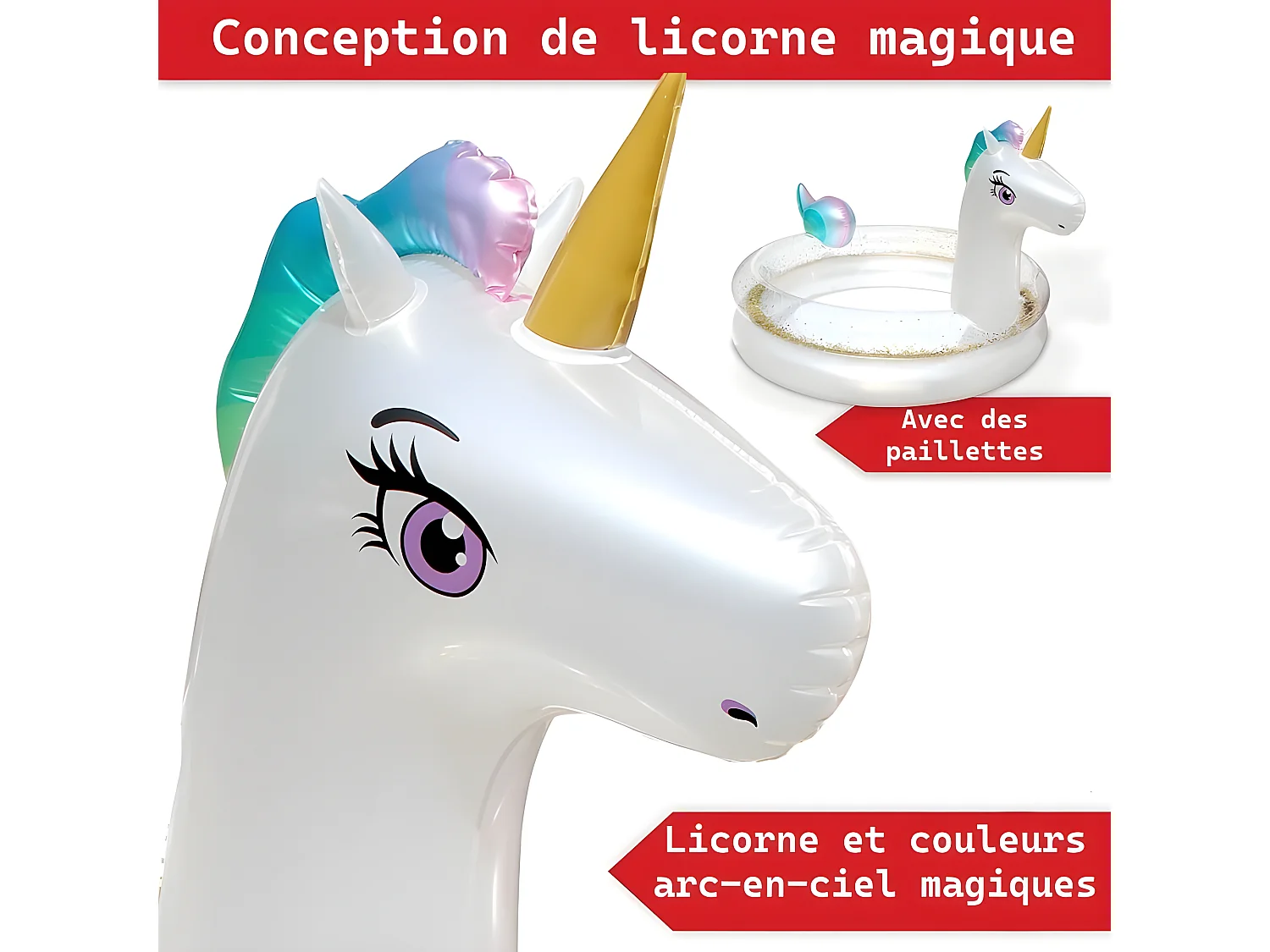 Piscine gonflable pour enfants - 200x135x90 cm piscine hors sol design Licorne- à partir de 3ans.